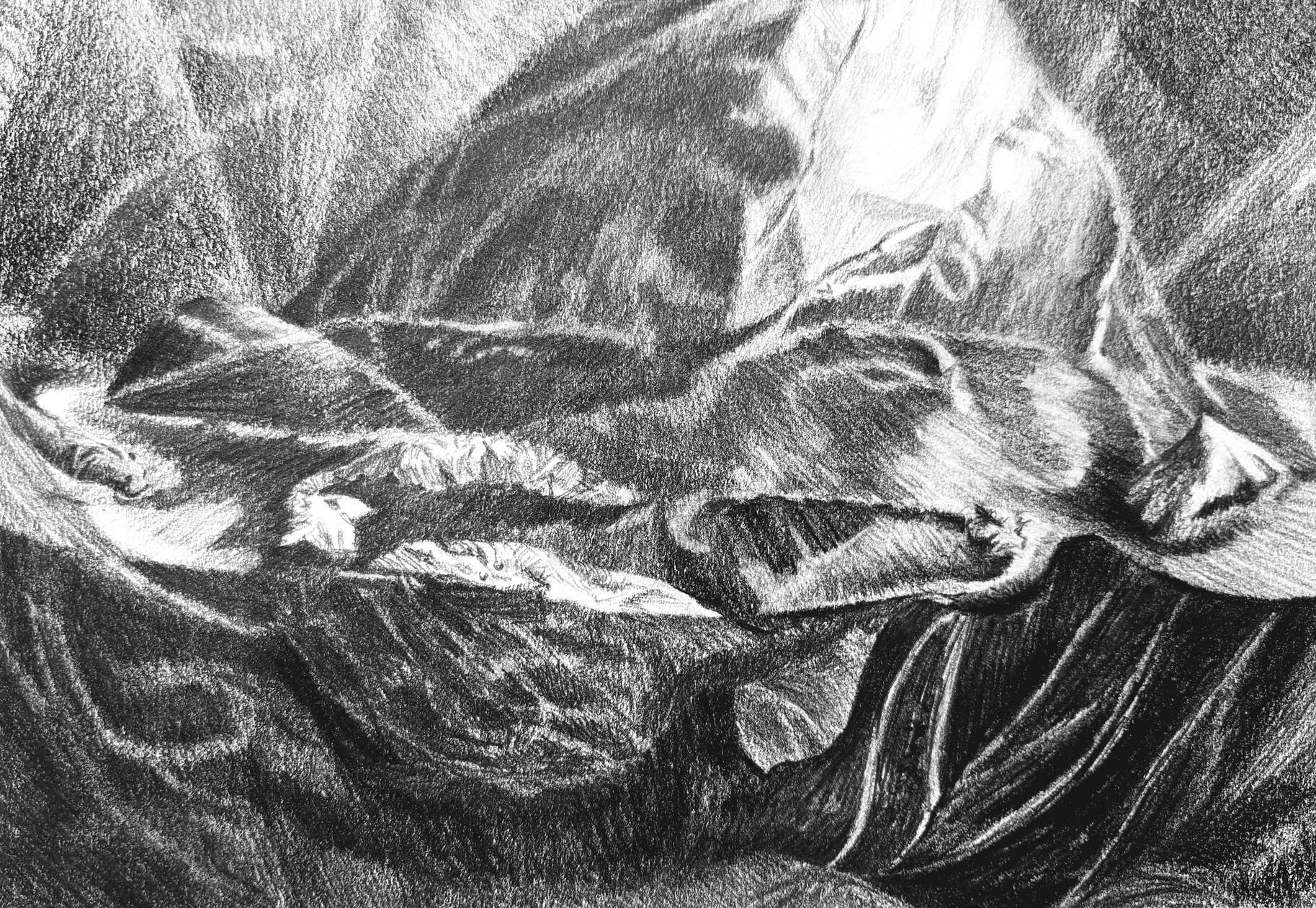 Paper mountain, Graphite on paper, 2020, lily stelzer