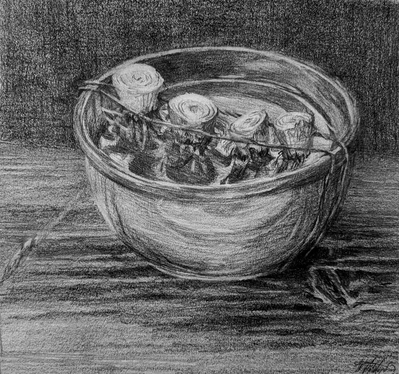 Green Onions in Bowl graphite on paper, 2020